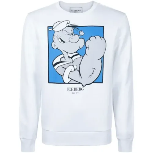 Weißes Slim Fit Crew Neck Sweatshirt mit Popeye Grafik , Herren, Größe: S - Iceberg - Modalova