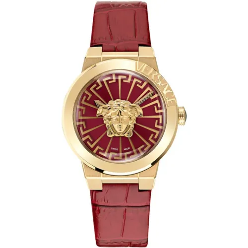 Watches, female, , Size: ONE SIZE Red Leather Medusa Infinite Watch - Versace - Modalova