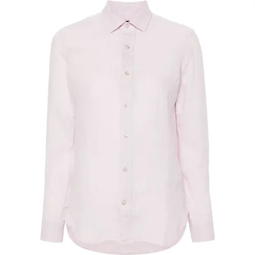 Lilac Linen Shirt with Button Fastening , female, Sizes: L - Peuterey - Modalova