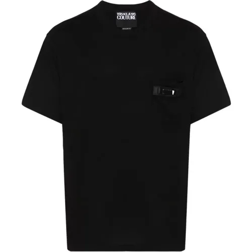Schwarze T-Shirts und Polos mit Appliqué-Logo , Herren, Größe: L - Versace Jeans Couture - Modalova