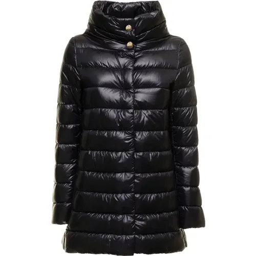 Gepolsterte Hoher Kragen Schwarze Daunenjacke , Damen, Größe: S - Herno - Modalova