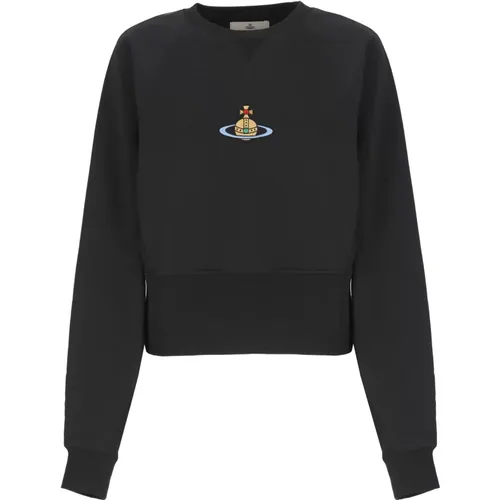 Schwarzer Cropped Sweatshirt mit Orb-Stickerei , Damen, Größe: XS - Vivienne Westwood - Modalova