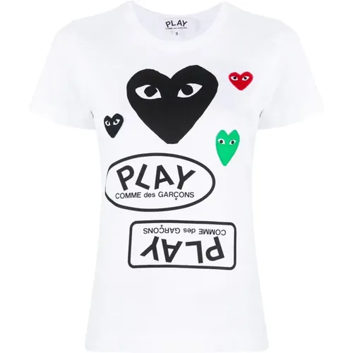 Herz Logo Print Weißes T-Shirt , Damen, Größe: M - Comme des Garçons Play - Modalova