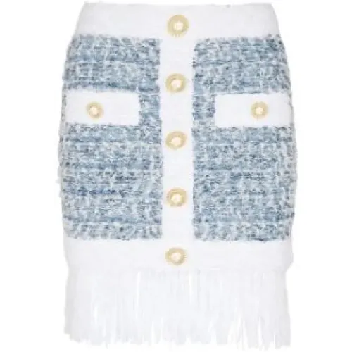 Blue and White Fringe Skirt , female, Sizes: M - Balmain - Modalova