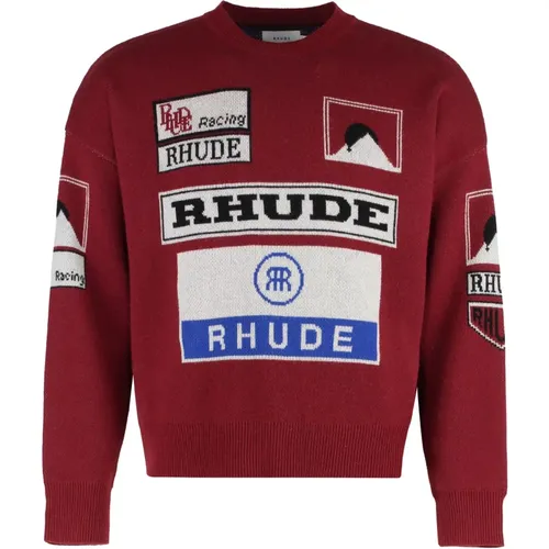 Round-neck Knitwear, male, , Size: M Merino Cashmere Ribbed Knit Sweater - Rhude - Modalova