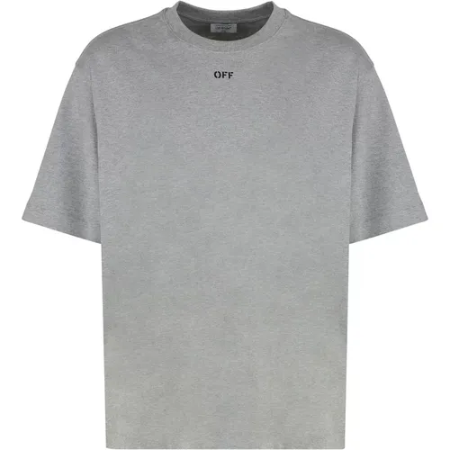 T-Shirts, male, , Size: XS Ribbed crew-neck T-shirt in cotton - Off White - Modalova