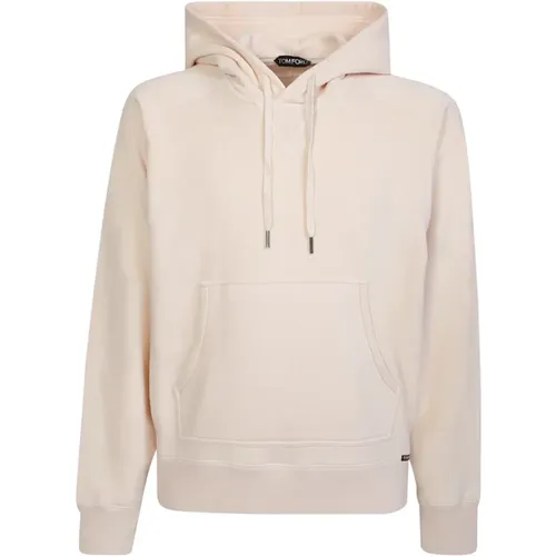 Hoodies, male, , Size: L Cream Zip Hooded Sweatshirt - Tom Ford - Modalova