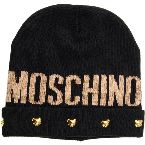 Beanies, female, , Size: ONE SIZE Logo Hat with Rolled Cuffs and Contrast Details - Moschino - Modalova