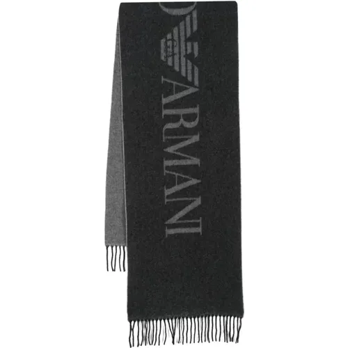 Winter Scarves, male, , Size: ONE SIZE Bicolor Logo Scarf with Fringes - Emporio Armani - Modalova