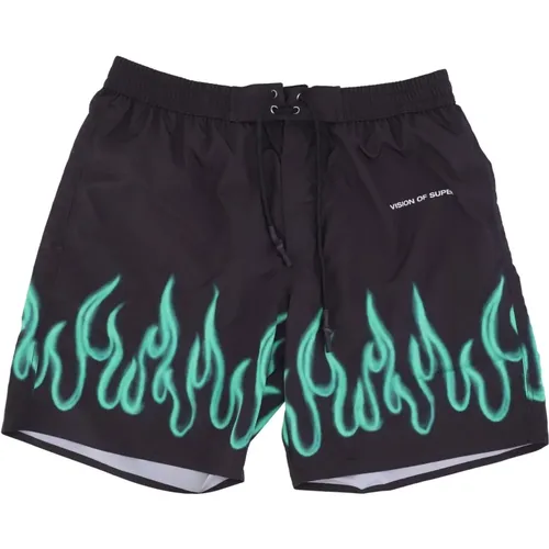 Flames Badehose Schwarz/Grün , unisex, Größe: L - VISION OF SUPER - Modalova