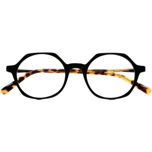 Glasses, unisex, , Size: ONE SIZE Hexagonal Eyewear in Black and Brown Acetate - Kaleos - Modalova