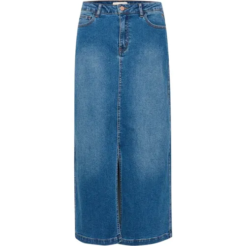 Denim Skirt with Slit Front , female, Sizes: S, M, L - Cream - Modalova