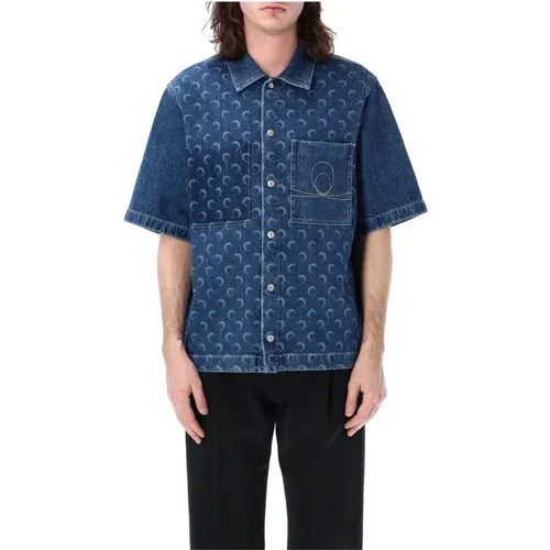 Denim Moon Bowling Shirt , male, Sizes: M - Marine Serre - Modalova