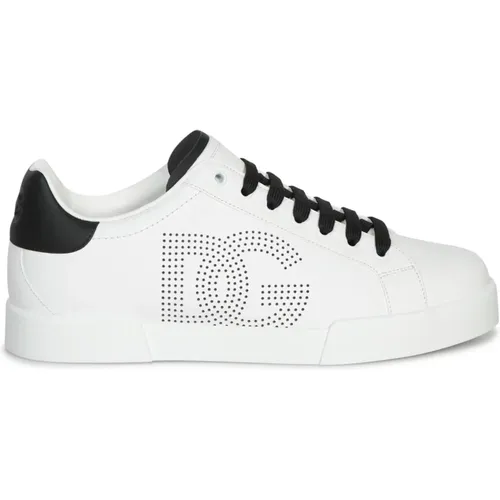 Leather Sneakers with Perforated Logo , male, Sizes: 6 UK, 8 UK, 9 UK, 7 1/2 UK, 7 UK - Dolce & Gabbana - Modalova