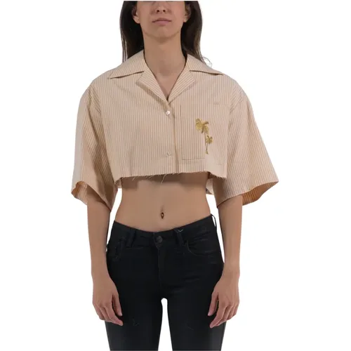 Cropped Bowling Shirt - Hochwertige Baumwolle , Damen, Größe: XS - Palm Angels - Modalova