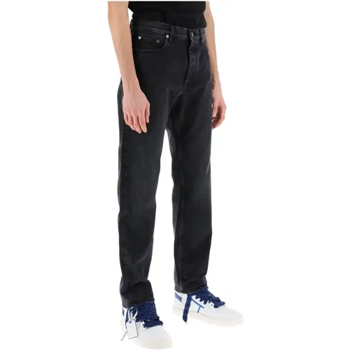 Vintage-gewaschene Regular Jeans mit schmaler Passform , Herren, Größe: W34 - Off White - Modalova