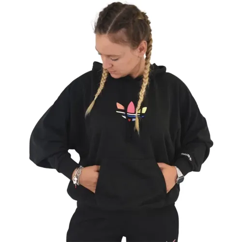 Hooded sweatshirt with oversize model and embroidered logo on the front , female, Sizes: S/M - Adidas - Modalova