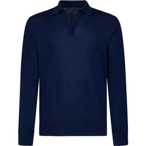 Blauer V-Ausschnitt Woll-Polo-Pullover - Sease - Modalova