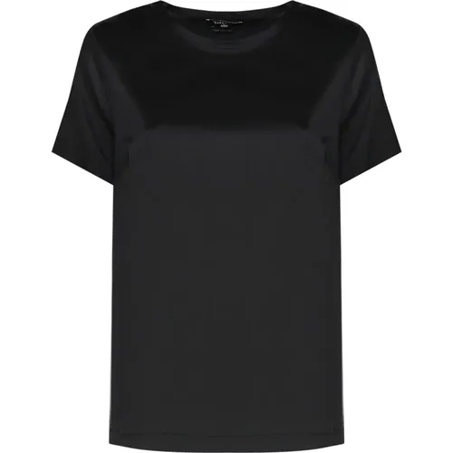 Schwarzes Seiden T-Shirt Runder Kragen Kurze Ärmel - Guess - Modalova