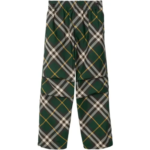 Green Check Wide Leg Trousers , male, Sizes: L, S, M - Burberry - Modalova