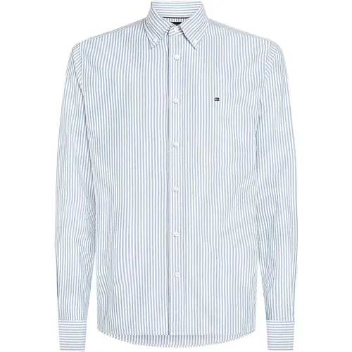 Blau & Weiß Oxford Streifen Hemd , Herren, Größe: M - Tommy Hilfiger - Modalova