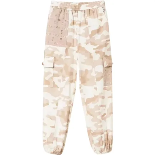 Camouflage Cargo Trousers with Elastic Waist , female, Sizes: S - Twinset - Modalova