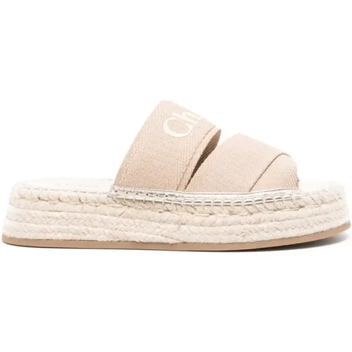 Wedge Slide Sandals with Embroidered Logo , female, Sizes: 7 UK - Chloé - Modalova