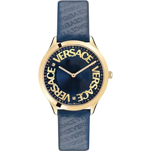 Watches, female, , Size: ONE SIZE Logo Halo Leather Watch Gold - Versace - Modalova