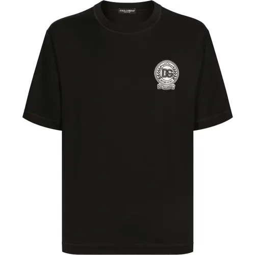 Schwarzes Baumwoll-Jersey-T-Shirt Stickerei , Herren, Größe: L - Dolce & Gabbana - Modalova