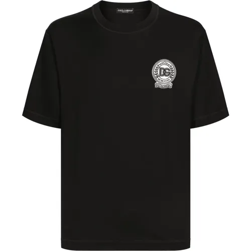 Schwarzes Baumwoll-Jersey-T-Shirt Stickerei , Herren, Größe: M - Dolce & Gabbana - Modalova