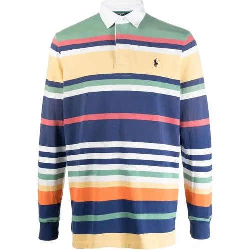 Blouses, male, , Size: S Sophisticated Stripe-Print Polo Shirt - Ralph Lauren - Modalova