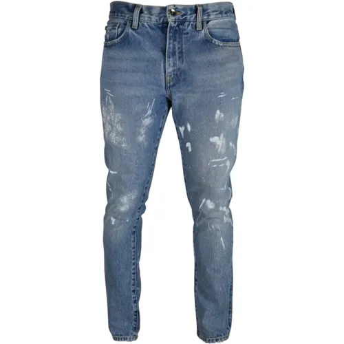 Slim Fit Jeans mit Farbflecken - Off White - Modalova