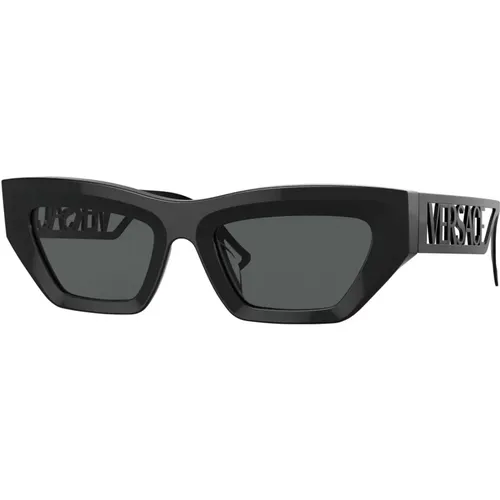 Schwarze/Graue Sonnenbrille , Damen, Größe: 53 MM - Versace - Modalova