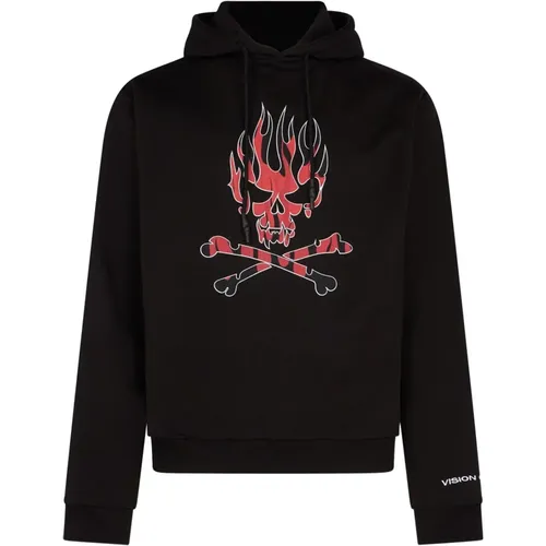 Skull Print Lightweight Hoodie /Red , male, Sizes: XL, L, M, S - Vision OF Super - Modalova