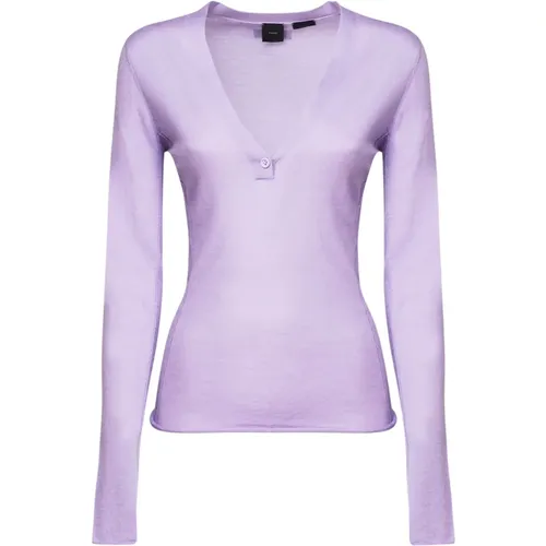 Lila Wollseide V-Ausschnitt Pullover - pinko - Modalova