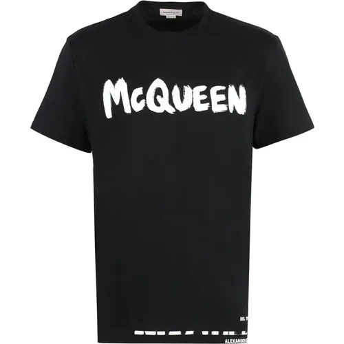 Baumwoll-Logo-T-Shirt Gerippter Ausschnitt , Herren, Größe: XL - alexander mcqueen - Modalova