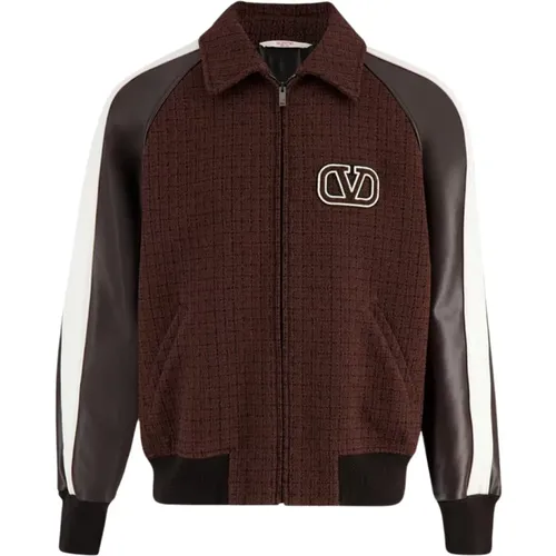 Brown Leather Bomber Jacket , male, Sizes: M - Valentino Garavani - Modalova