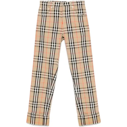 Straight Trousers, male, , Size: W34 Check Pattern Cotton Jeans - Burberry - Modalova