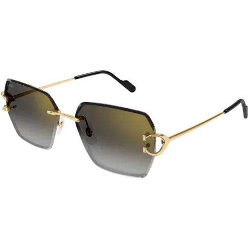 Sunglasses, unisex, , Size: L Square Gold Rimless Sunglasses - Cartier - Modalova