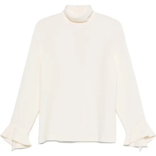 Blouses, female, , Size: XL Ivory Bell Sleeves High Neck Shirt - Alberto Biani - Modalova