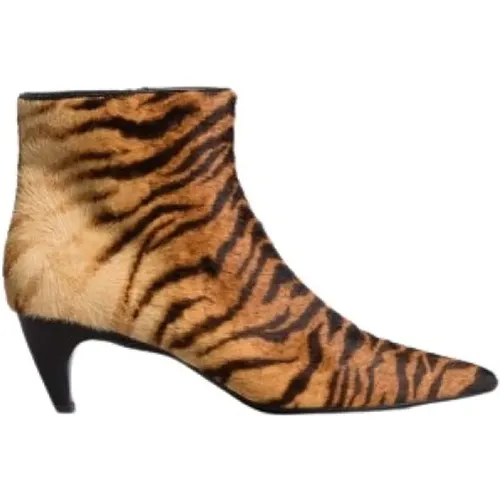 Heeled Boots, female, , Size: 6 US Tiger Print Leather Ankle Boots - Twinset - Modalova