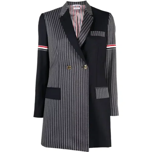 Blazers, female, , Size: M Logo Jacket with Asymmetrical Design - Thom Browne - Modalova