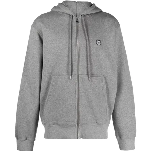 Fox Head Patch Hoodie in Grey , male, Sizes: XL - Maison Kitsuné - Modalova