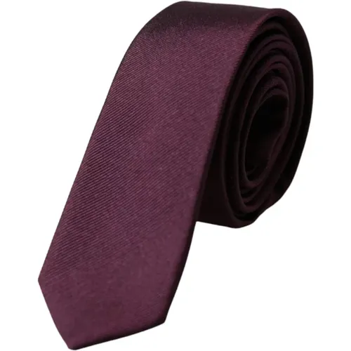 Ties, male, , Size: ONE SIZE Burgundy Silk Tie with Logo Details - Dolce & Gabbana - Modalova