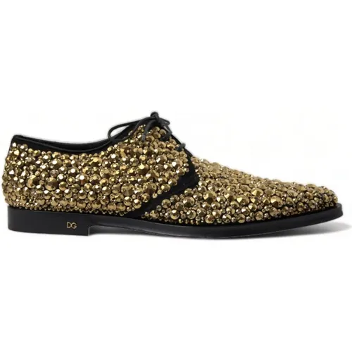 Elegante Gold Schwarz Wildleder Derby Schuhe - Dolce & Gabbana - Modalova