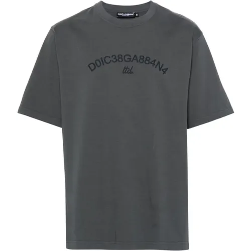 Grey Logo Print Cotton T-shirt , male, Sizes: S - Dolce & Gabbana - Modalova
