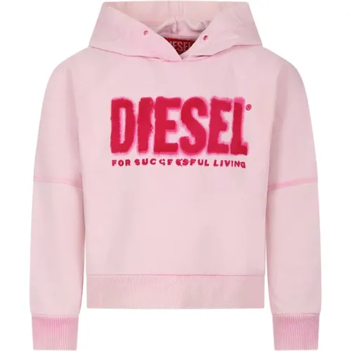 Rosa Baumwoll-Kapuzenpullover mit Logo-Print - Diesel - Modalova