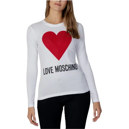 Long Sleeve Tops, female, , Size: S Rhinestone Heart Print Long Sleeve T-Shirt - Love Moschino - Modalova