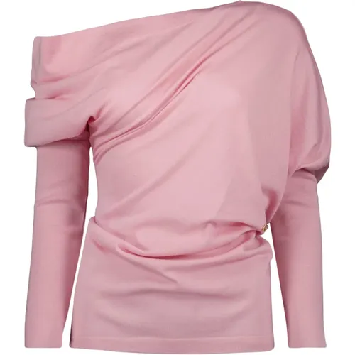 Round-neck Knitwear, female, , Size: XS Draped Wool Sweater Spring-Summer 2025 - Moschino - Modalova