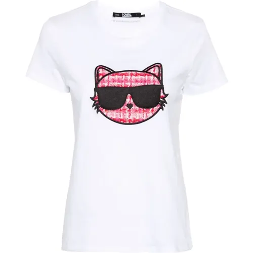 Weiße Choupette Fuchsia T-Shirt , Damen, Größe: L - Karl Lagerfeld - Modalova